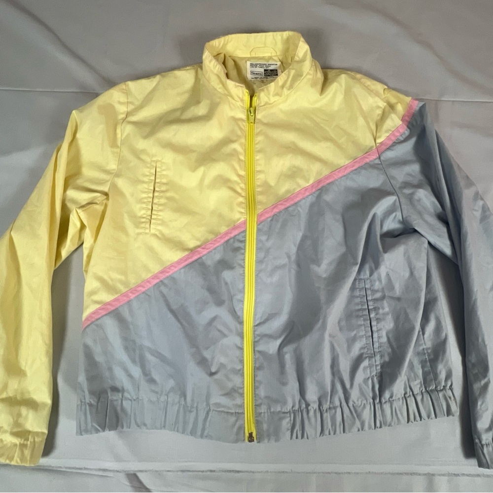 Vintage 80s Sears The Fashion Womens L Pastel Colorblock Windbreaker Jacket